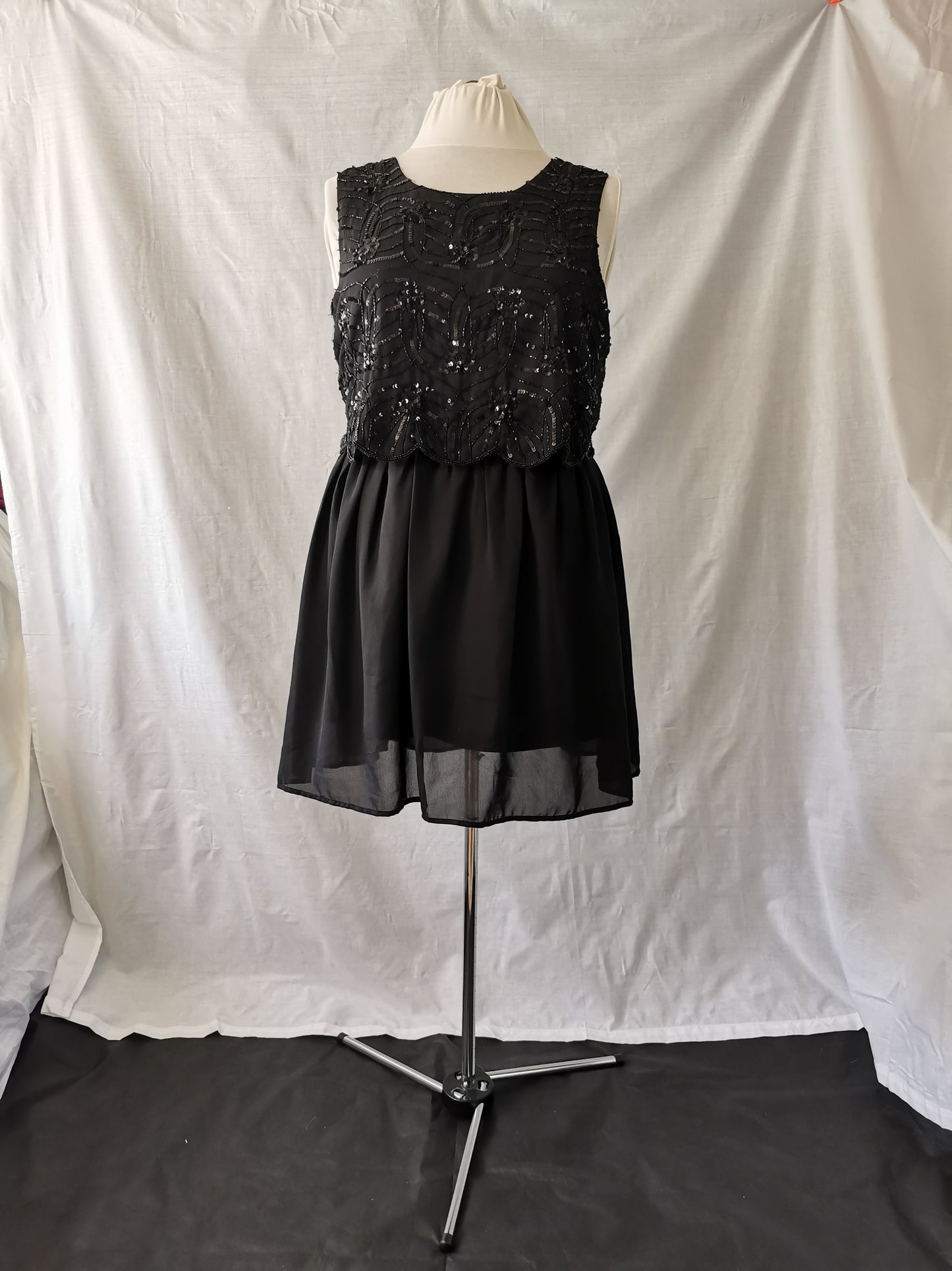 Smart Casual Black Dress with Sequence Bodice
