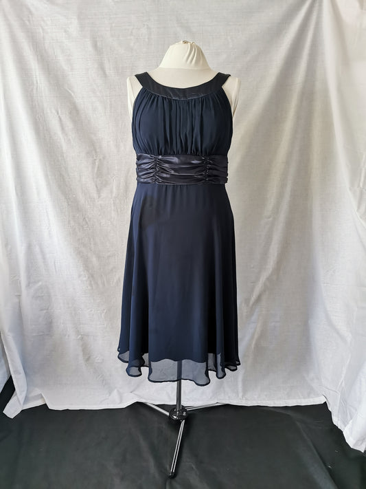 Navy Blue Dress with roughed waist and belt detail