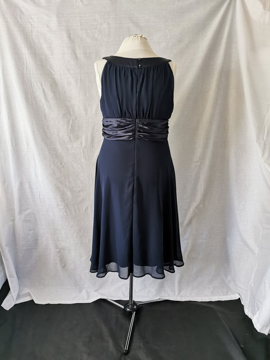 Navy Blue Dress with roughed waist and belt detail
