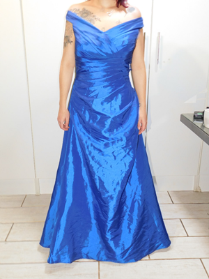 Royal Blue Capped Sleeve Ball Gown